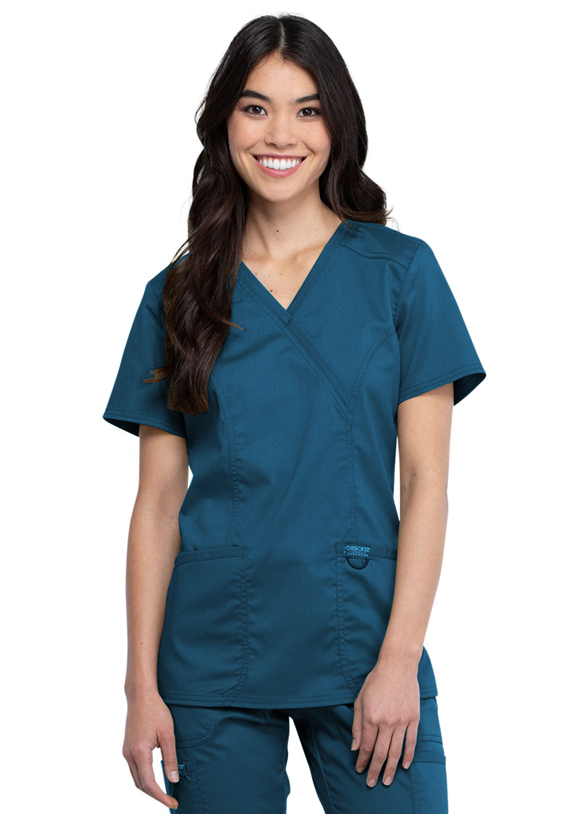 WW610 Mock Wrap Top Caribbean w/ University Orthopedics Logo