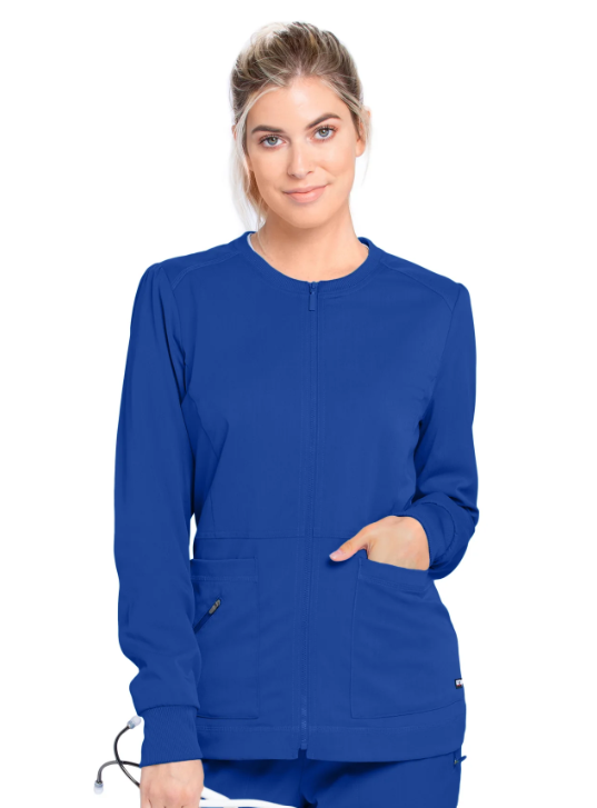 GRSW017 Millie Scrub Jacket Royal w/ University Orthopedics Logo