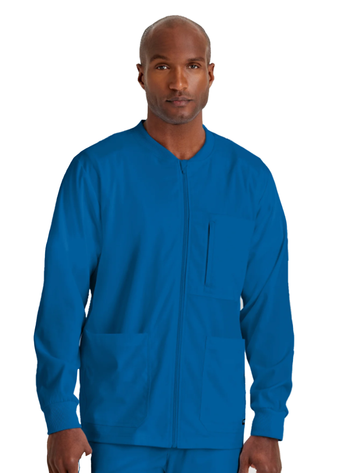 GRSW871 Men's React Warmup Scrub Jacket Royal w/ University Orthopedics Logo
