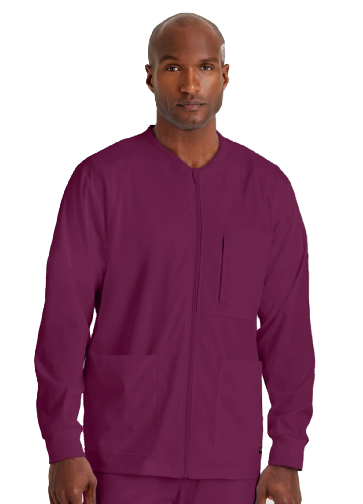 GRSW871 Men's React Warmup Scrub Jacket Wine w/ University Orthopedics Logo