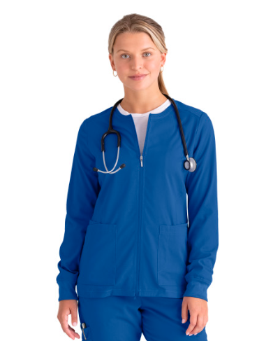 GRSW873 Gianna Warmup Scrub Jacket Royal w/ University Orthopedics Logo
