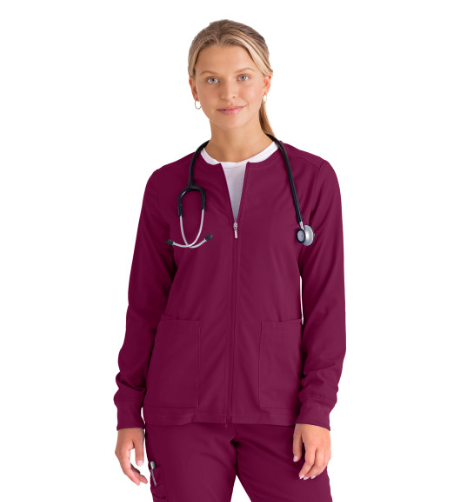 GRSW873 Gianna Warmup Scrub Jacket Wine w/ University Orthopedics Logo