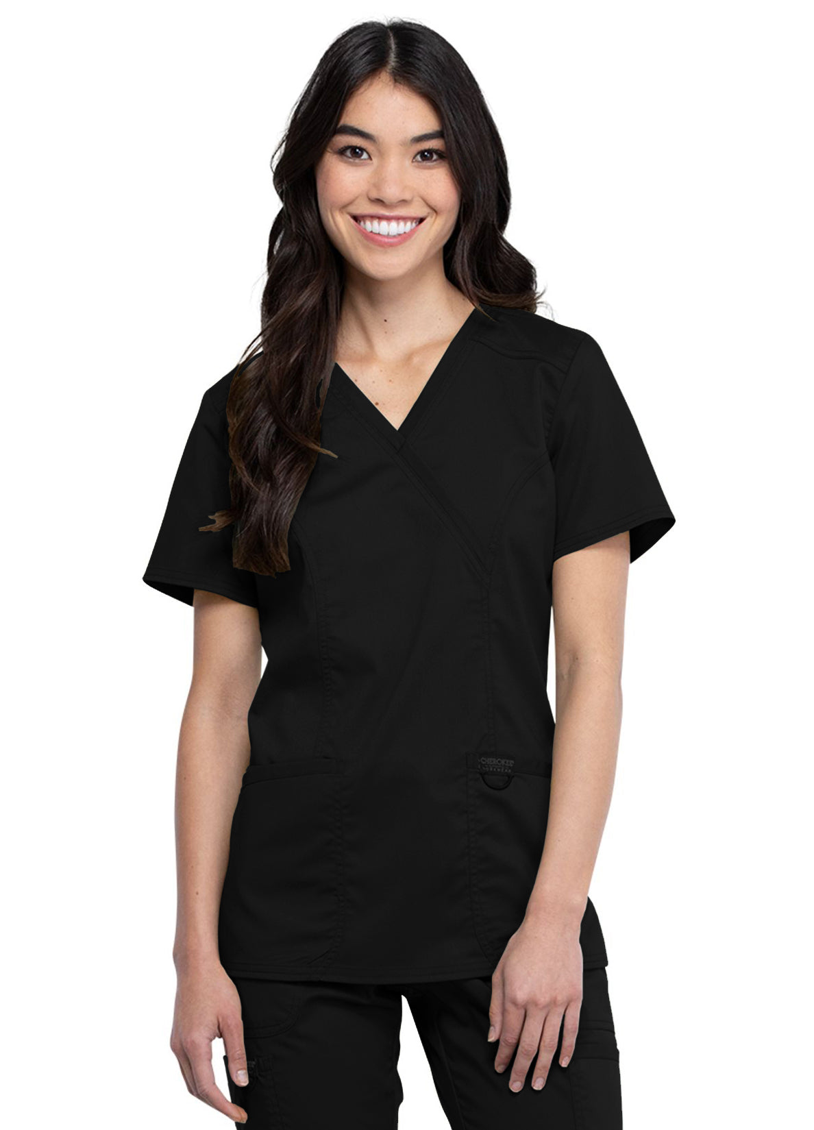 WW610 Mock Wrap Top Black w/ University Orthopedics Logo
