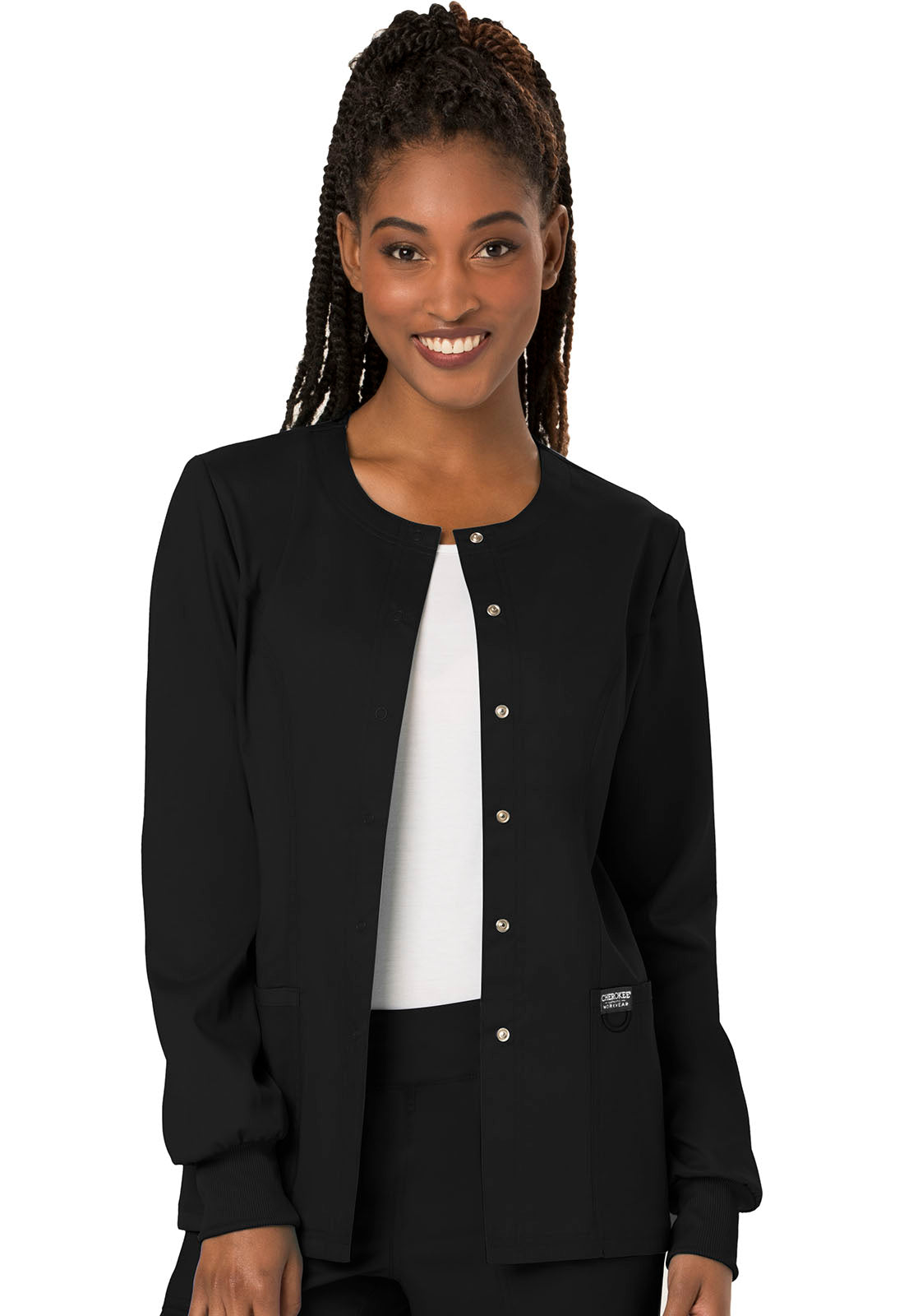 WW310 Snap Front Jacket Black w/ University Orthopedics Logo