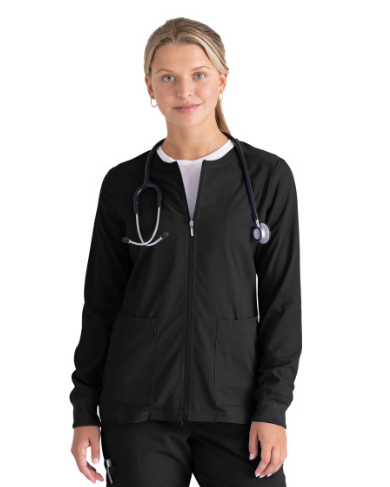 GRSW873 Gianna Warmup Scrub Jacket Black w/ University Orthopedics Logo
